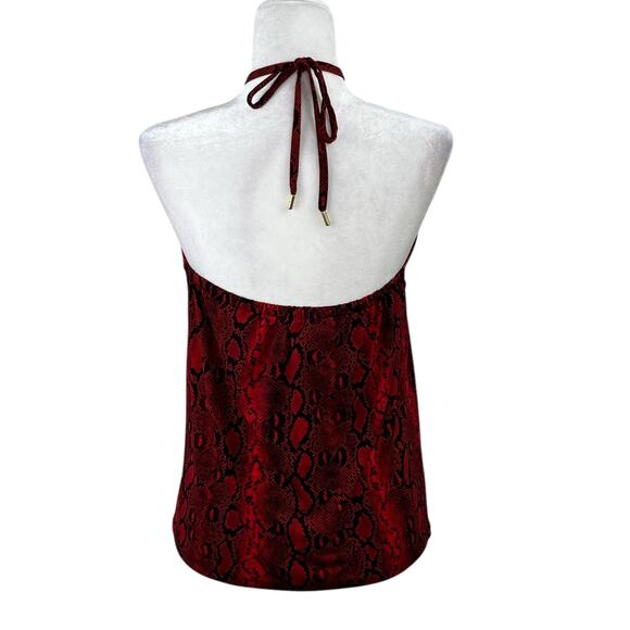 Michael Kors Red Crimson Snakeskin Keyhole Chain Tie Neck Halter Top SM/Med NWT - Picture 4 of 15